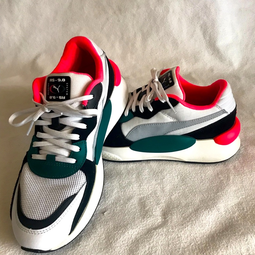 Puma RS 9.8 Space White Teal Green Pink Running Shoes 370230-04 Women’s Size 9